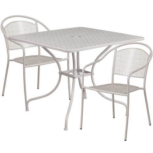 Flash Furniture CO-35SQ-03CHR2-SIL-GG 35.5" Dia. Light Grey Steel Square Table with 2 Round Back Chairs Patio Table Set