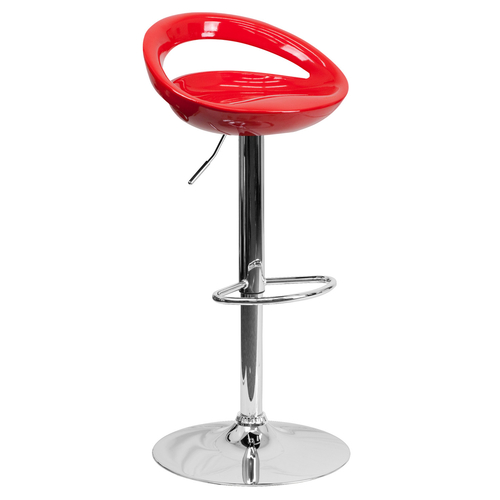 Flash Furniture CH-TC3-1062-RED-GG Red Plastic with Contemporary Style Chrome Base Swivel Bar Stool