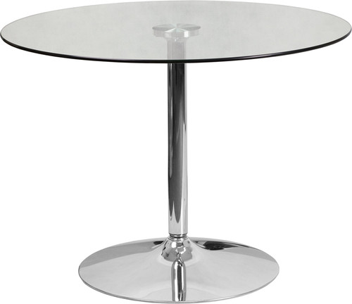 Flash Furniture CH-8-GG 39.25" Dia. Clear Glass Top Chrome Base with Protective Plastic Ring Round Table