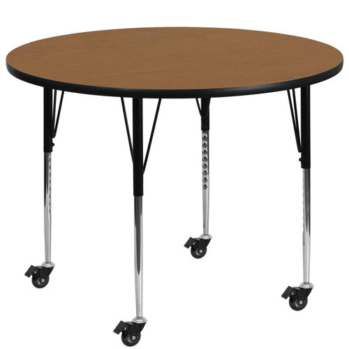 Flash Furniture XU-A42-RND-OAK-T-A-CAS-GG 42" Dia. Round 22.25" - 30.25" Adjustable Height Oak Activity Table