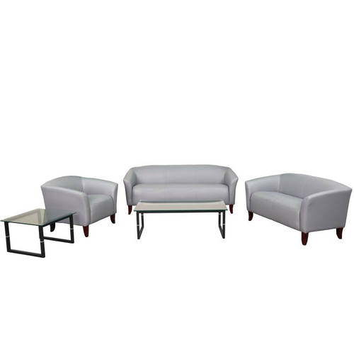 Flash Furniture 111-SET-GY-GG Gray LeatherSoft with Sturdy Hardwood Construction Hercules Imperial Series Reception Set