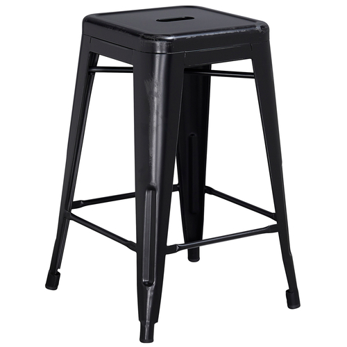 Flash Furniture ET-BT3503-24-BK-GG Black Galvanized Steel Drain Hole In Seat Counter Height Backless Bar Stool