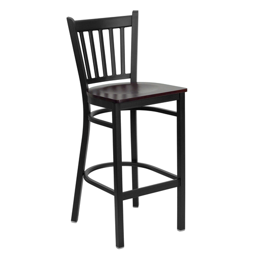 Flash Furniture XU-DG-6R6B-VRT-BAR-MAHW-GG Mahogany Finish Seat Steel Black Powder Coated Frame Hercules Series Restaurant Bar Stool