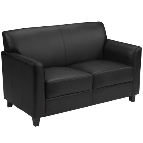 Flash Furniture BT-827-2-BK-GG Black LeatherSoft with Black Wood Feet Hercules Diplomat Series Reception Loveseat