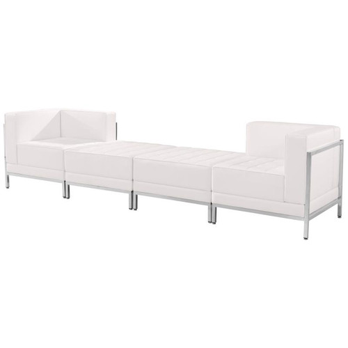 Flash Furniture ZB-IMAG-SET7-WH-GG White LeatherSoft With Integrated Stainless Steel Legs Modular Hercules Imagination Series Chair And Ottoman Set