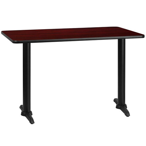 Flash Furniture XU-MAHTB-3048-T0522-GG 48”W x 30”D x 31-1/8”H Melamine Core With Mahogany Laminate Finish Cast Iron Column With Black Powder Coated Finish Rectangular Dining Height Table
