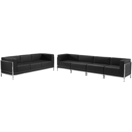 Flash Furniture ZB-IMAG-SET17-GG Black LeatherSoft With Integrated Stainless Steel Legs Modular Hercules Imagination Series Sofa