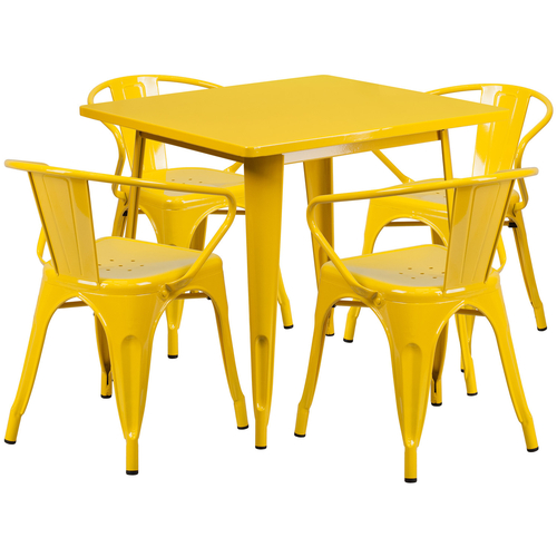 Flash Furniture ET-CT002-4-70-YL-GG Yellow Steel Square Table Set with 4 Chairs