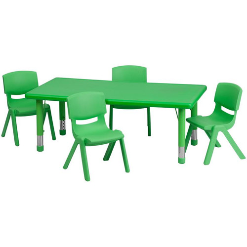 Flash Furniture YU-YCX-0013-2-RECT-TBL-GREEN-R-GG 48" W x 24" D x 14 1/2" - 23 3/4" Adjustable Height Green Rectangular Preschool Activity Table Set with 4 Chairs