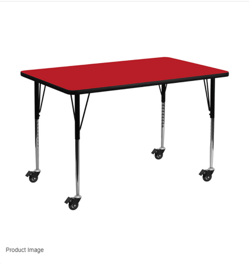 Flash Furniture XU-A2448-REC-RED-H-A-CAS-GG 48"W x 24"D x 30-1/2" Adjustable Height Red Laminate Top Rectangular Activity Table