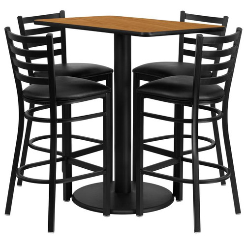 Flash Furniture RSRB1019-GG 42" Dia. x 42" H Natural Laminate Finish Square Table Set with 4 Metal Ladder Back Metal ladder Back Bar Stools