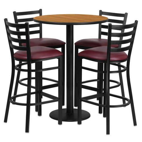 Flash Furniture RSRB1027-GG 30" Dia. x 42" H Natural Laminate Finish Round Table Set with 4 Metal Ladder Back Metal ladder Back Bar Stools