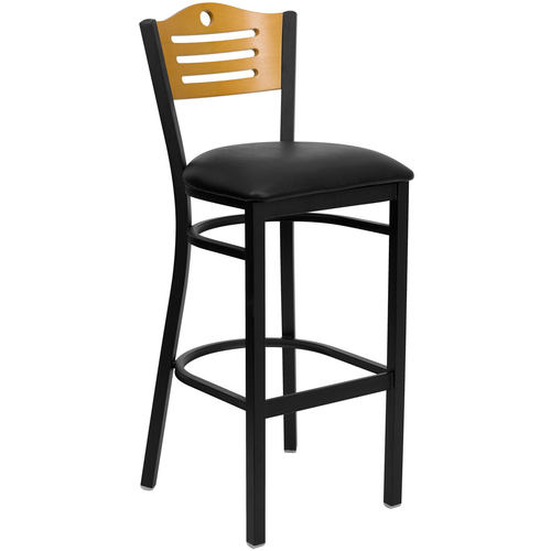Flash Furniture XU-DG-6H3B-SLAT-BAR-BLKV-GG Black Vinyl Seat Steel Black Powder Coated Frame Hercules Series Restaurant Bar Stool