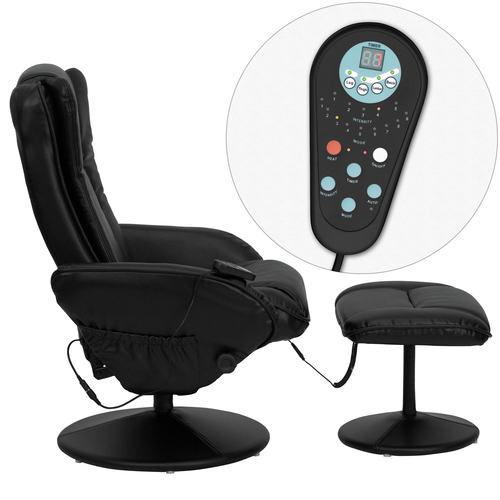 Flash Furniture BT-7672-MASSAGE-BK-GG Black LeatherSoft Leather Wrapped Base Swivel Massaging Recliner