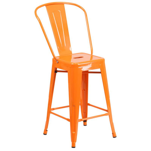 Flash Furniture CH-31320-24GB-OR-GG Orange Galvanized Steel Counter Height Bar Stool