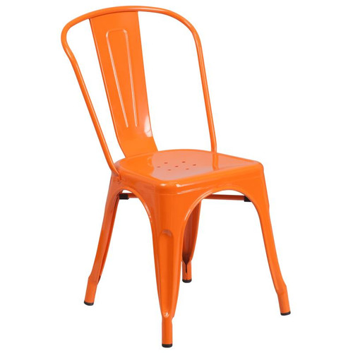 Flash Furniture CH-31230-OR-GG Orange Stackable Galvanized Steel Drain Holes in Seat Stacking Side Chair