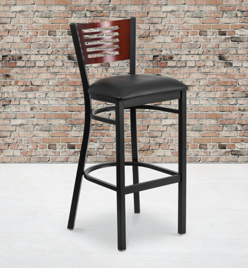 Flash Furniture XU-DG-6H1B-MAH-BAR-BLKV-GG Black Vinyl Seat Steel Black Powder Coated Frame Hercules Series Restaurant Bar Stool