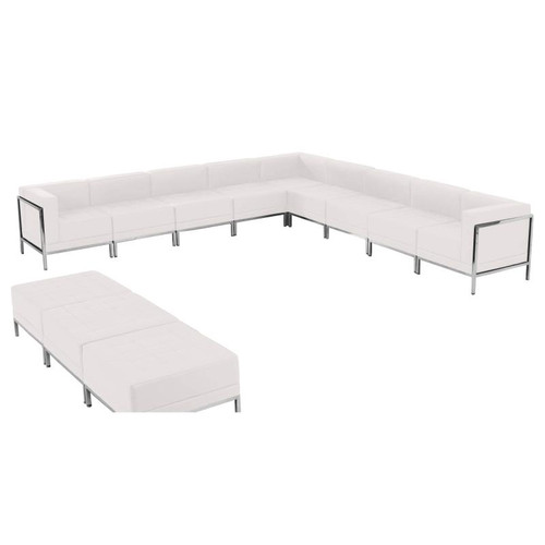 Flash Furniture ZB-IMAG-SET18-WH-GG White LeatherSoft With Stainless Steel Legs Modular Hercules Imagination Series Sectional And Ottoman Set