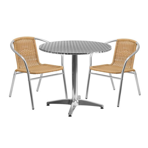 Flash Furniture TLH-ALUM-32RD-020BGECHR2-GG Beige Steel Round Table Set with 2 Chairs