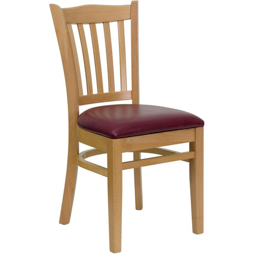Flash Furniture XU-DGW0008VRT-NAT-BURV-GG Vertical Wood Slat Back Burgundy Vinyl Upholstered Seat Hercules Series Restaurant Chair