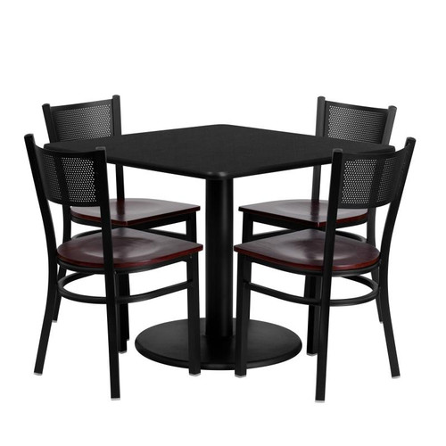 Flash Furniture MD-0008-GG 36" Dia. x 30" H Black Laminate Finish Square Table Set with 4 Chairs