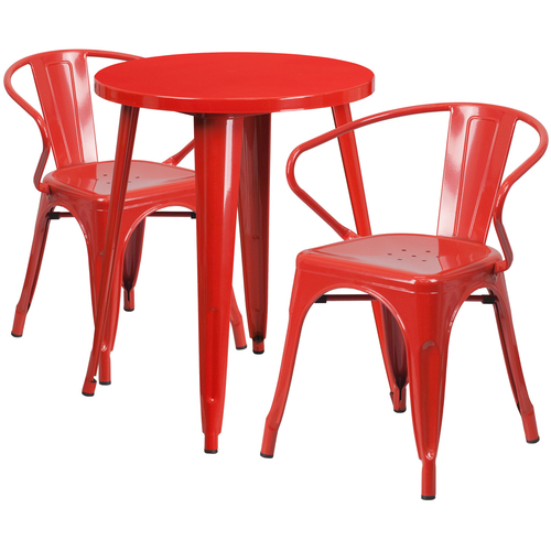 Flash Furniture CH-51080TH-2-18ARM-RED-GG 24" Dia. x 29" H Red Metal Round Table and 2 Chair Set