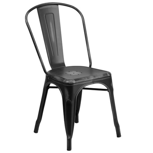 Flash Furniture ET-3534-BK-GG Distressed Metal Black Drain Holes in Seat Chair
