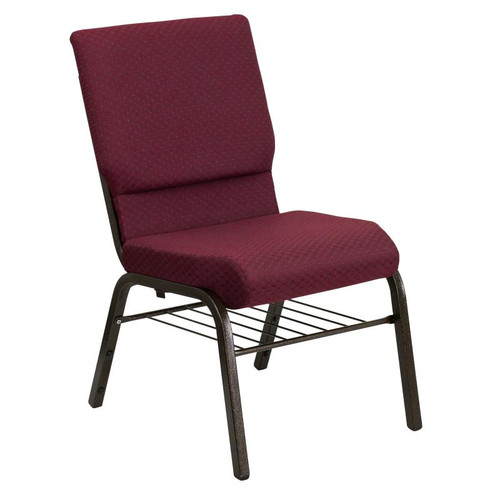 Flash Furniture XU-CH-60096-BYXY56-BAS-GG Burgundy 19" Width Steel Book Rack with Communion Cup Holder Gold Vein Frame Finish Hercules Series Stacking Church Chair