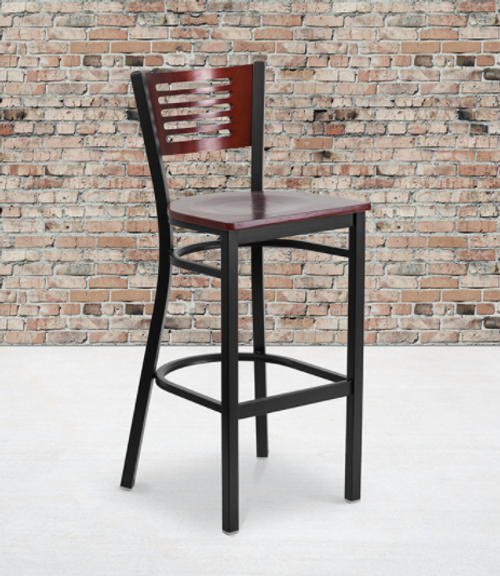 Flash Furniture XU-DG-6H1B-MAH-BAR-MTL-GG Mahogany Finish Seat Steel Black Powder Coated Frame Hercules Series Restaurant Bar Stool