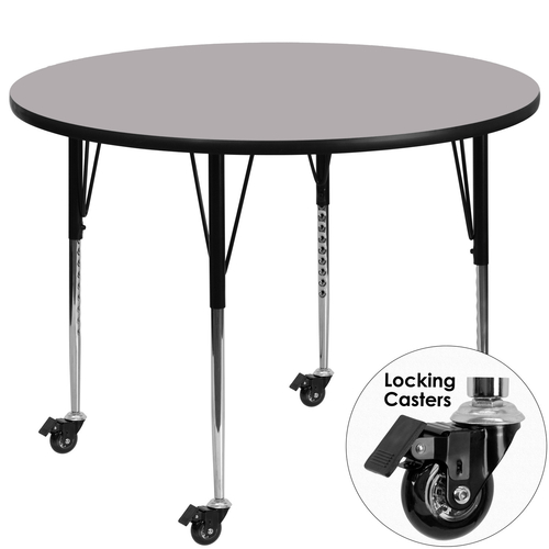 Flash Furniture XU-A60-RND-GY-T-A-CAS-GG 60" Dia. Round 22.25" - 30.4" Adjustable Height Gray Activity Table