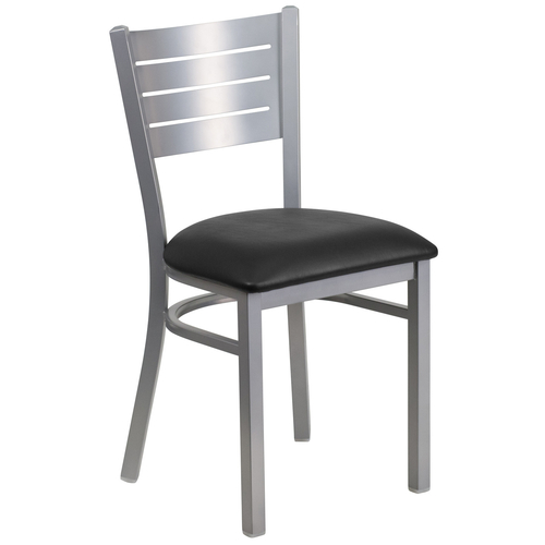 Flash Furniture XU-DG-60401-BLKV-GG Metal Cutout Slat Back Black Vinyl Upholstered Seat Hercules Series Restaurant Chair