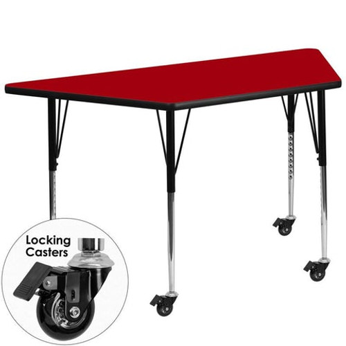 Flash Furniture XU-A3060-TRAP-RED-T-A-CAS-GG 57.5" W x 26.25" D x 22.25" - 30.37" Adjustable Height Trapezoid Red Activity Table