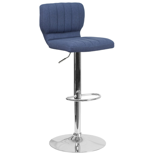 Flash Furniture CH-132330-BLFAB-GG Blue Fabric with Contemporary Style Chrome Base Swivel Bar Stool