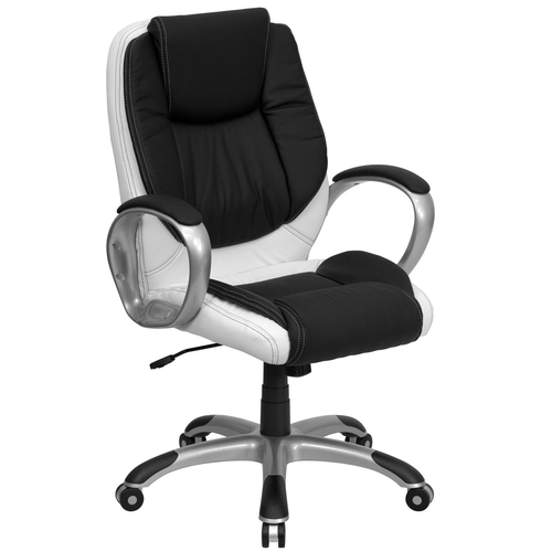 Flash Furniture CH-CX0217M-GG Black and White Bonded Leather Padded Arms Mid Back Design Executive Swivel Office Chair