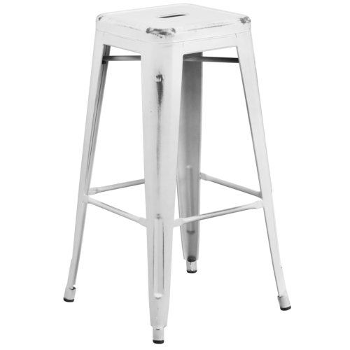 Flash Furniture ET-BT3503-30-WH-GG 30" H White Galvanized Steel with Drain Hole Seat Bar Stool
