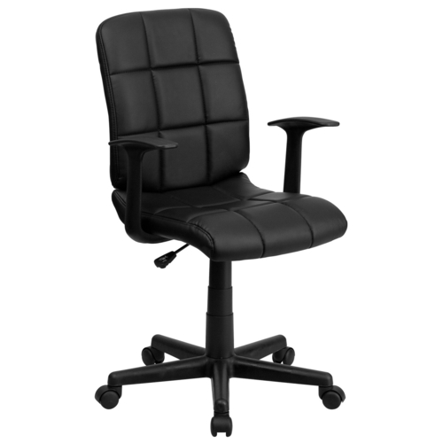 Flash Furniture GO-1691-1-BK-A-GG Black Vinyl Nylon Arms Mid Back Design Swivel Task Chair