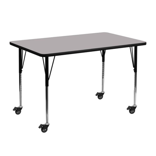 Flash Furniture XU-A2448-REC-GY-T-A-CAS-GG 48"W x 24"D x 30-2/5" Adjustable Height Gray Laminate Top Rectangular Activity Table