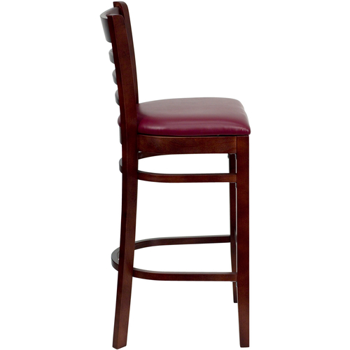 Flash Furniture XU-DGW0005BARLAD-MAH-BURV-GG Burgundy Vinyl Seat With Ladder Back Mahogany Finish Beechwood Frame Hercules Series Restaurant Bar Stool