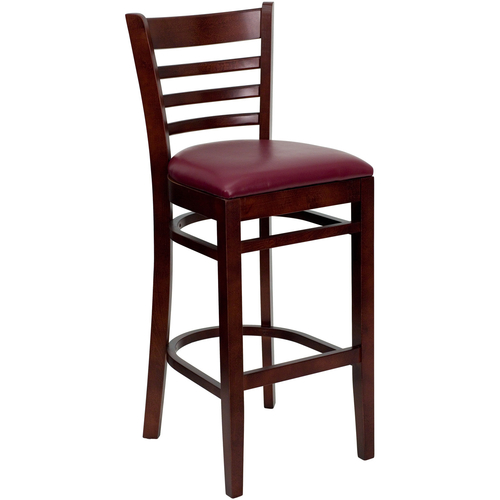 Flash Furniture XU-DGW0005BARLAD-MAH-BURV-GG Burgundy Vinyl Seat With Ladder Back Mahogany Finish Beechwood Frame Hercules Series Restaurant Bar Stool