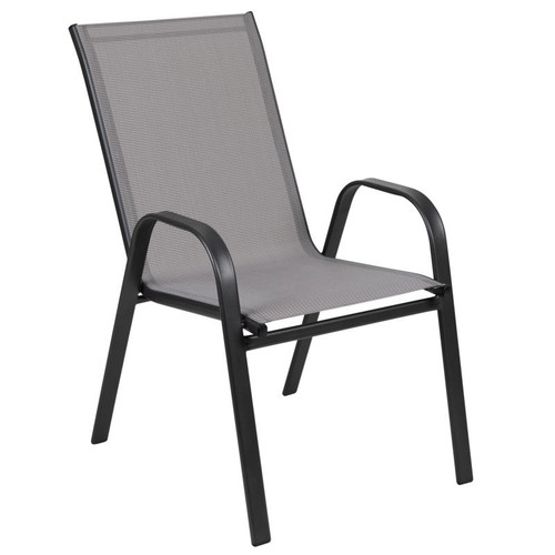 Flash Furniture 4-JJ-303C-G-GG Gray Textilene Fabric Black Powder Coated Frame Finish Brazos Series Stacking Patio Chair - Set of 4
