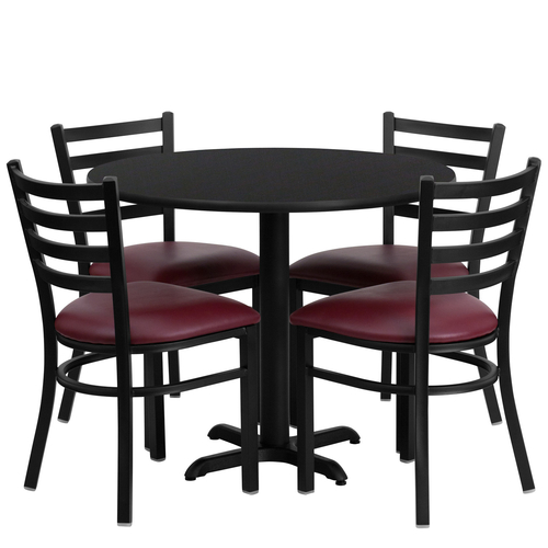 Flash Furniture HDBF1005-GG 36" Dia. x 30" H Black Laminate Finish Round Table Set with 4 Metal Ladder Back Banquet Chairs