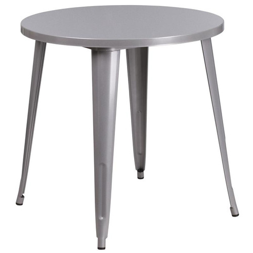 Flash Furniture CH-51090-29-SIL-GG Silver Round Metal Brace Underneath Top Table