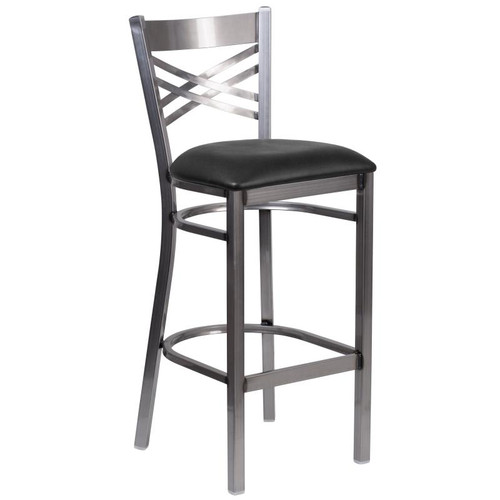 Flash Furniture XU-6F8B-CLR-BAR-BLKV-GG Black Vinyl Steel Frame With Clear Coat Finish Hercules Series Restaurant Bar Stool