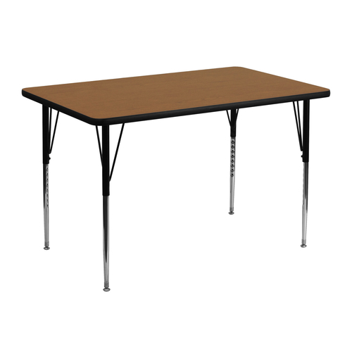 Flash Furniture XU-A3048-REC-OAK-T-A-GG 48" W x 30" D x 21.25" - 30.25" Adjustable Height Rectangular Oak Activity Table