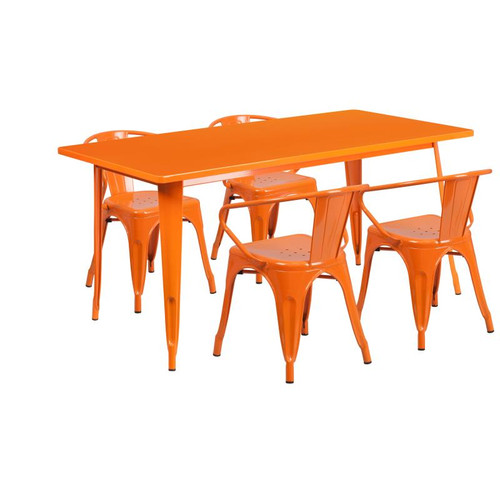 Flash Furniture ET-CT005-4-70-OR-GG Orange Steel Rectangular Table Set with 4 Chairs