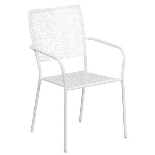 Flash Furniture CO-2-WH-GG White Steel with Arms Square Back and Seat Patio Stacking Armchair
