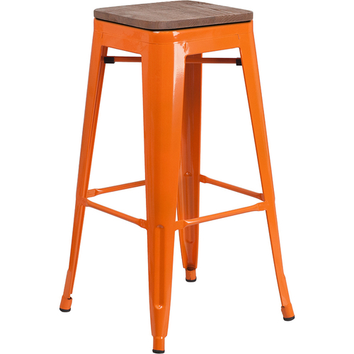 Flash Furniture CH-31320-30-OR-WD-GG  Orange Textured Wood Seat With Galvanized Steel Backless Bar Stool