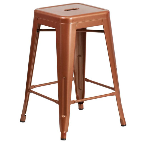 Flash Furniture ET-BT3503-24-POC-GG 24.25" H Copper Galvanized Steel Counter Height with Drain Hole Seat Bar Stool
