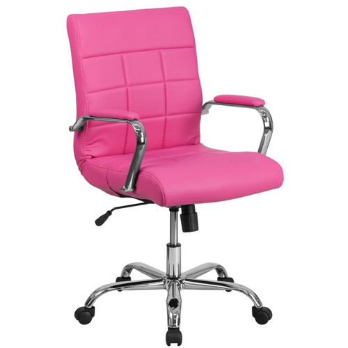 Flash Furniture GO-2240-PK-GG Pink Vinyl Padded Arms Mid Back Design Executive Swivel Office Chair