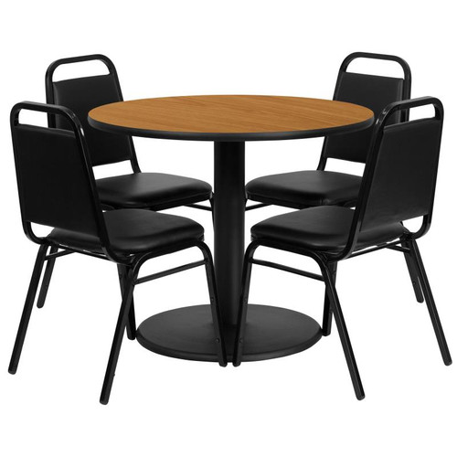 Flash Furniture RSRB1003-GG 36" Dia. x 30" H Natural Laminate Finish Round Table Set with 4 Banquet Chairs